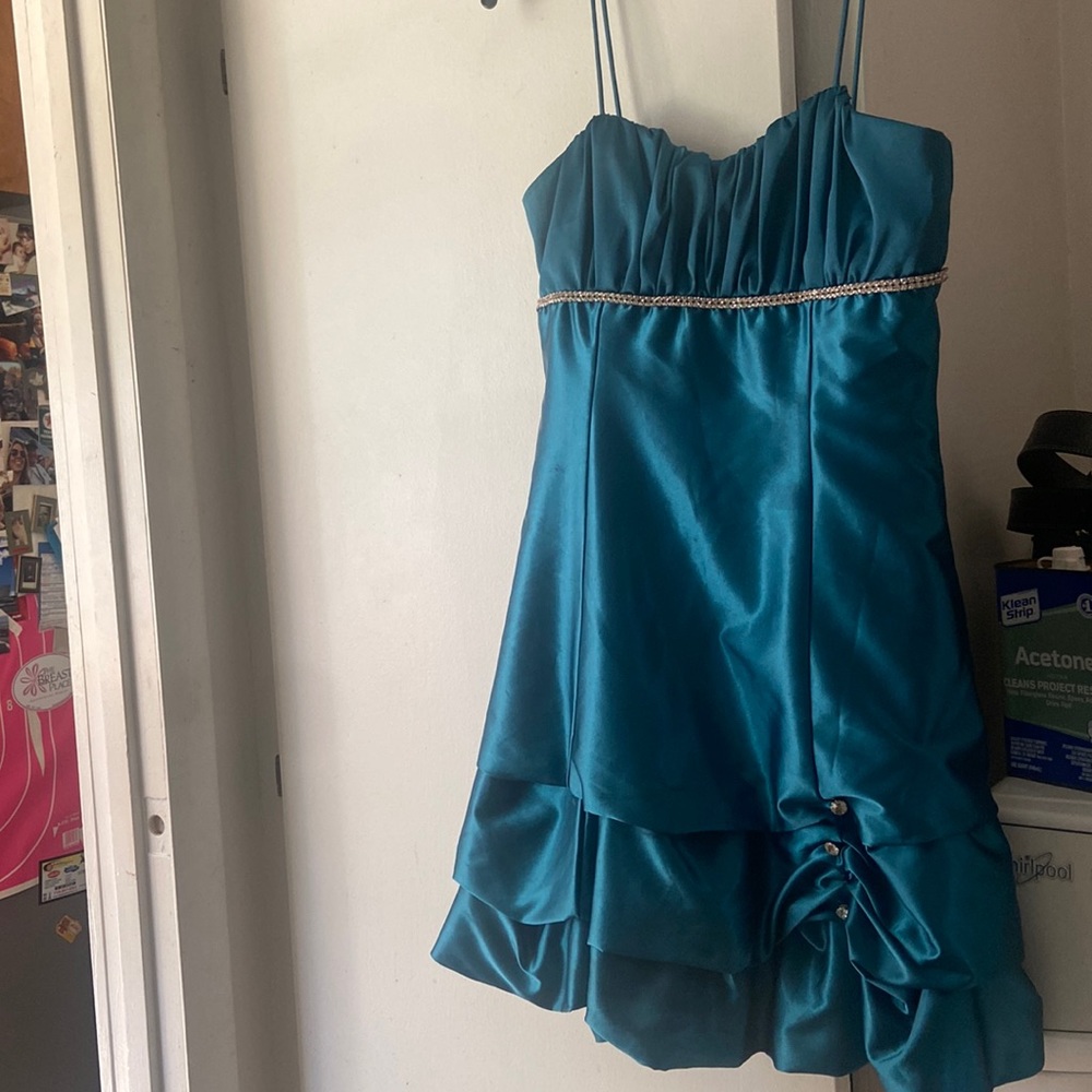 Not for Sale Teal Satin Rhinestone Dress
